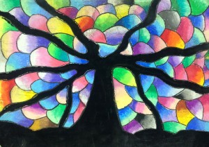 Leong Sook Mun - Tree, Oil pastel and poster paint.