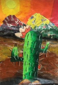 Kuah Zoe - Cactus, Mixed media (newspapers, magazines and oil pastel).