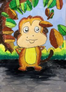 Andrew - Monkey, Oil pastel and poster paint.