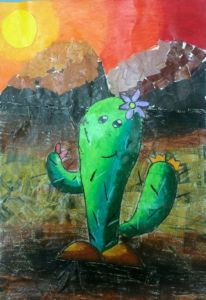 Anushka - Cactus, Mixed media (newspapers, magazines and oil pastel).