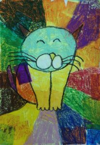 Christian - Cat, Crepe papers and oil pastel.
