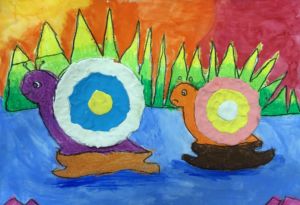 Christian - Snails, Oil pastel, poster paint and clay.