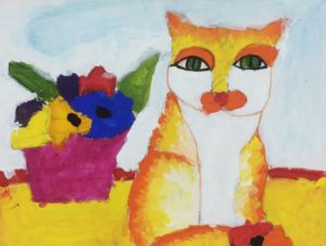 Donna - Cat and flowers, Acrylic paint.