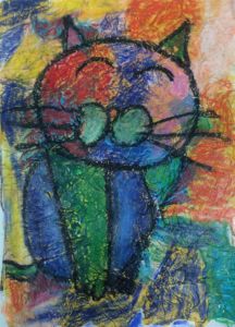 Gabriel - Cat, Crepe papers and oil pastel.