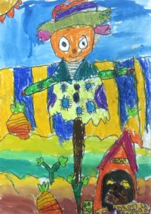 Gabriel - Scarecrow, Oil pastel and poster paint.