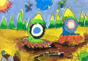 Gabriel - Snails, Oil pastel, poster paint and clay.