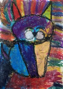 Ian - Cat, Crepe papers and oil pastel.