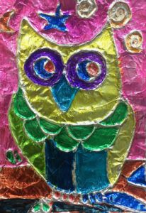 Ian - Owl, Markers on aluminium foil.