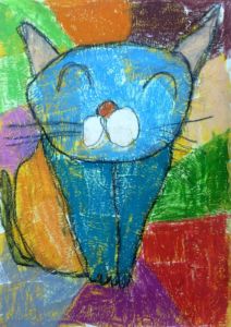 Jayden - Cat, Oil pastel and crepe papers.