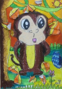 Jayden - Monkey, Oil pastel and poster paint.