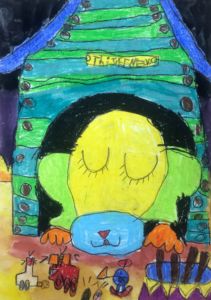 Jayden - Sleeping dog, Oil pastel and poster paint.