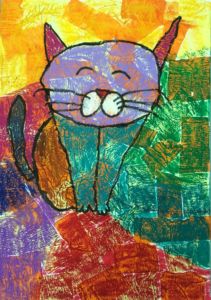 Jayna - Cat, Oil pastel and crepe papers.