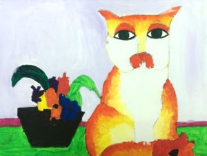 Jayna - Cat and flowers, Acrylic paint