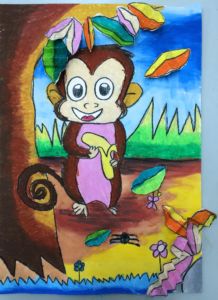 Jayna - Monkey, Oil pastel and poster paint.