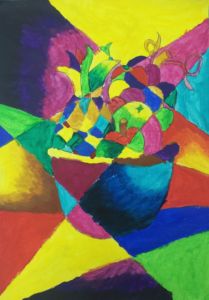 Yi Qing - Abstract fruits basket, Acrylic paint.