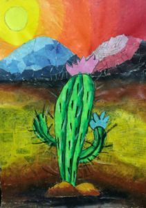 Yi Qing - Cactus, Mixed media (newspapers, magazines and oil pastel)