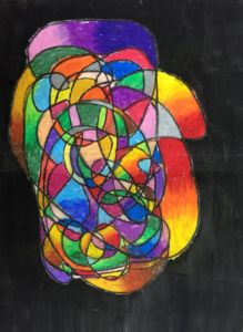 Yu Xuan - Doodle abstract, Oil pastel and poster paint.